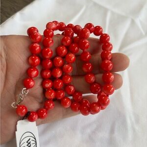 Red Coral Beaded Necklace with 925 Closure